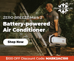 Zero Breeze battery-powered air conditioner, your cool companion for BLM camping adventures.